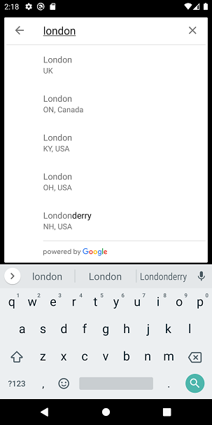 List of cities in a search bar