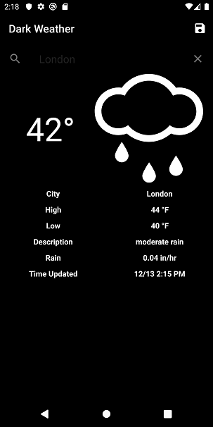 Screen with current weather information